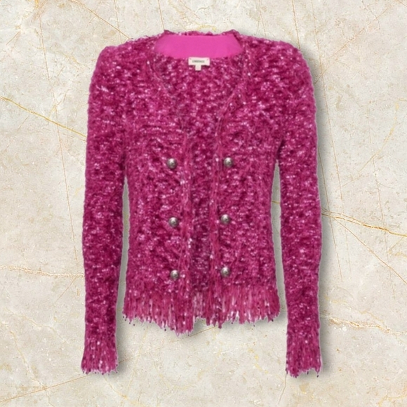 L'AGENCE Jackets & Blazers - L'AGENCE | Textured Fringe Bouclé Blazer Jacket  | Pink  | XXL